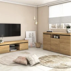 Meuble TV Mod.NATURALE ''Chene/Noir'', 2 Portes Et 2 Logements, Salon-sejour, 140x40x41cm 12 Meuble TV Mod.NATURALE ''Chene/Noir'', 2 Portes Et 2 Logements, Salon-sejour, 140x40x41cm -Pas Cher Mobiliora Magasin meuble tv 21762433