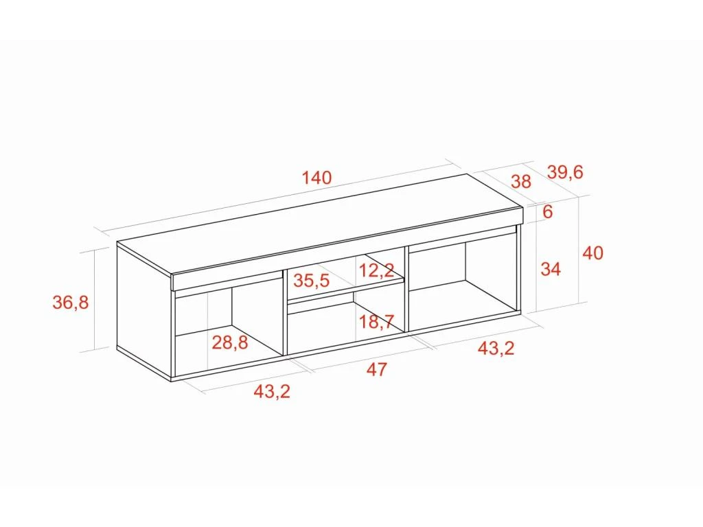 Meuble TV Mod.NATURALE ''Chene/Noir'', 2 Portes Et 2 Logements, Salon-sejour, 140x40x41cm 7 Meuble TV Mod.NATURALE ''Chene/Noir'', 2 Portes Et 2 Logements, Salon-sejour, 140x40x41cm – Image 5