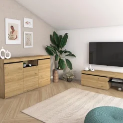 Meuble TV Mod.NATURALE ''Chene/Noir'', 1 Porte Et 2 Logements, Salon-sejour, 120x40x41cm 11 Meuble TV Mod.NATURALE ''Chene/Noir'', 1 Porte Et 2 Logements, Salon-sejour, 120x40x41cm -Pas Cher Mobiliora Magasin meuble tv 21762447