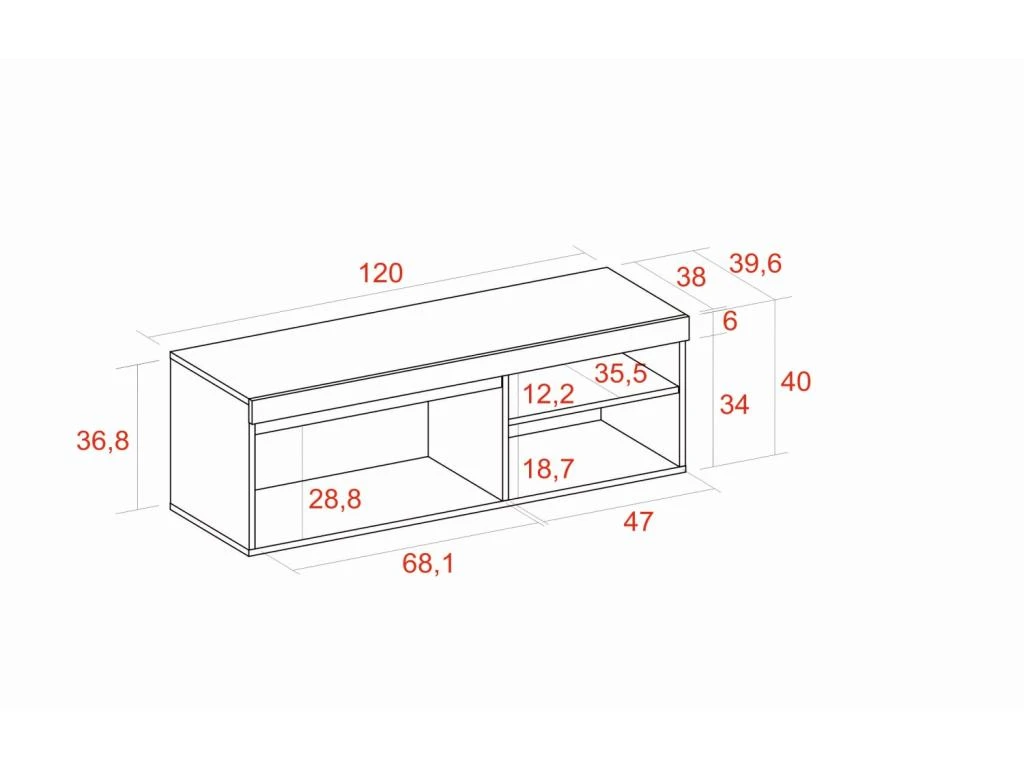 Meuble TV Mod.NATURALE ''Chene/Noir'', 1 Porte Et 2 Logements, Salon-sejour, 120x40x41cm 7 Meuble TV Mod.NATURALE ''Chene/Noir'', 1 Porte Et 2 Logements, Salon-sejour, 120x40x41cm – Image 5