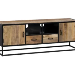 Meuble TV 2 Portes 2 Niches 2 Tiroirs Tiroirs Brut/Métal - AMANDIA -Pas Cher Mobiliora Magasin meuble tv 21952399