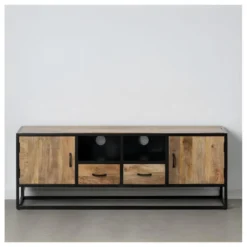 Meuble TV 2 Portes 2 Niches 2 Tiroirs Tiroirs Brut/Métal - AMANDIA -Pas Cher Mobiliora Magasin meuble tv 21952401