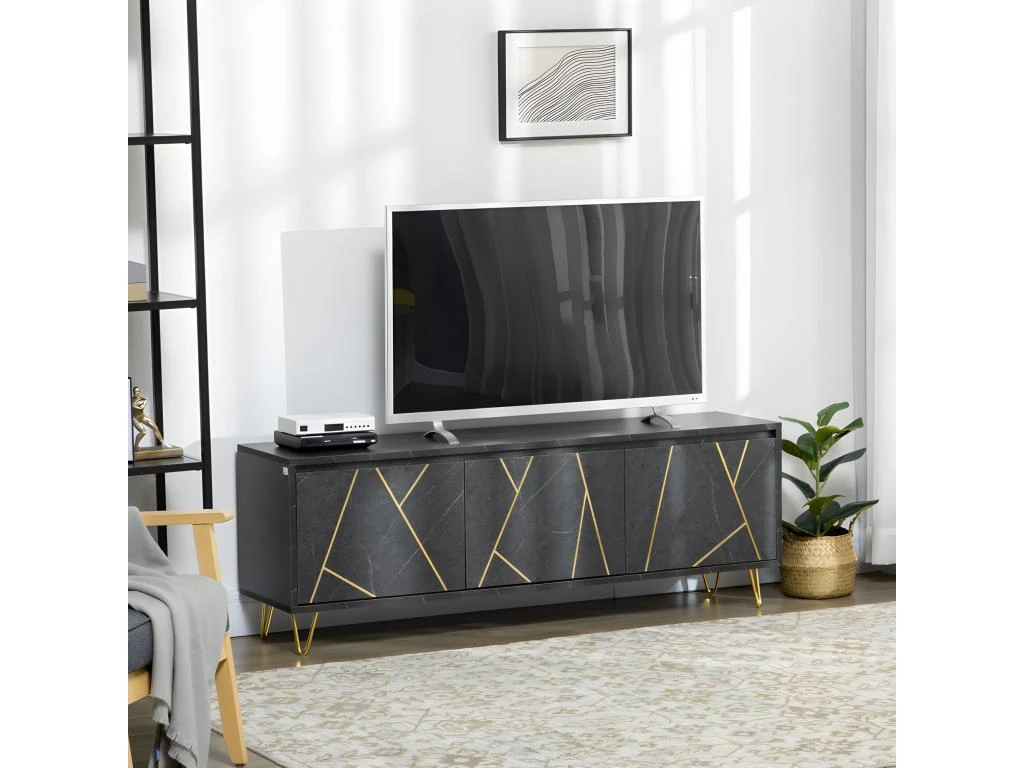 Meuble Tv Art Déco PAMPELUNE Noir Et Doré 4 Meuble Tv Art Déco PAMPELUNE Noir Et Doré – Image 2