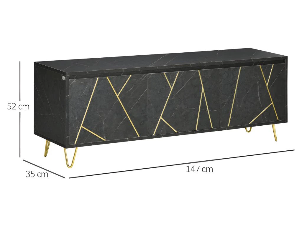 Meuble Tv Art Déco PAMPELUNE Noir Et Doré 5 Meuble Tv Art Déco PAMPELUNE Noir Et Doré – Image 3