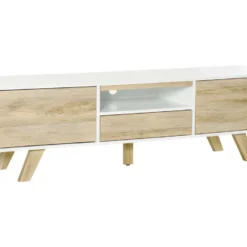 Meuble Tv Bas Scandinave CÔME Blanc Aspect Bois