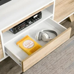 Meuble Tv Bas Scandinave CÔME Blanc Aspect Bois -Pas Cher Mobiliora Magasin meuble tv 21988981