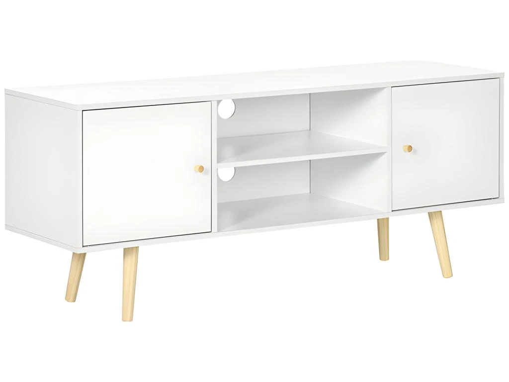 Meuble Tv CORFOU Blanc Et Bois 3 Meuble Tv CORFOU Blanc Et Bois