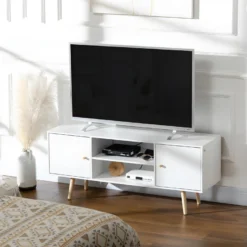 Meuble Tv CORFOU Blanc Et Bois 8 Meuble Tv CORFOU Blanc Et Bois -Pas Cher Mobiliora Magasin meuble tv 21989045