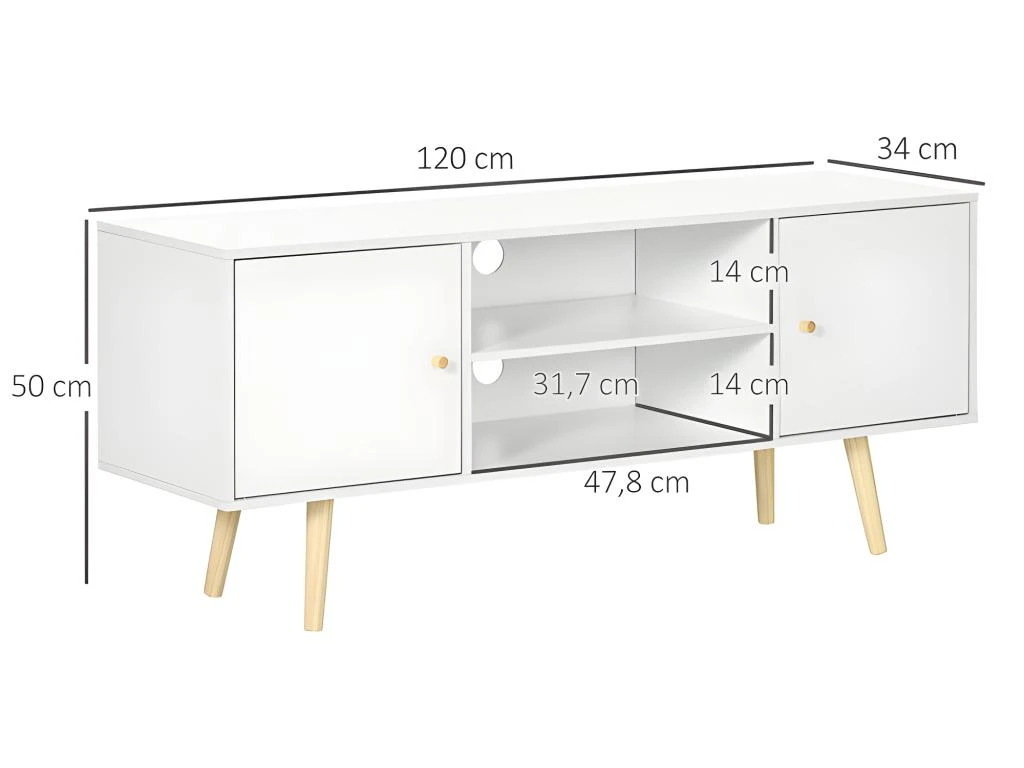 Meuble Tv CORFOU Blanc Et Bois 5 Meuble Tv CORFOU Blanc Et Bois – Image 3