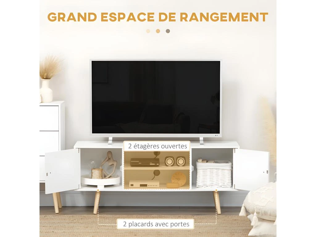Meuble Tv CORFOU Blanc Et Bois 7 Meuble Tv CORFOU Blanc Et Bois – Image 5
