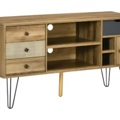 Meuble Tv Industriel VALLADOLID Aspect Bois Et Noir