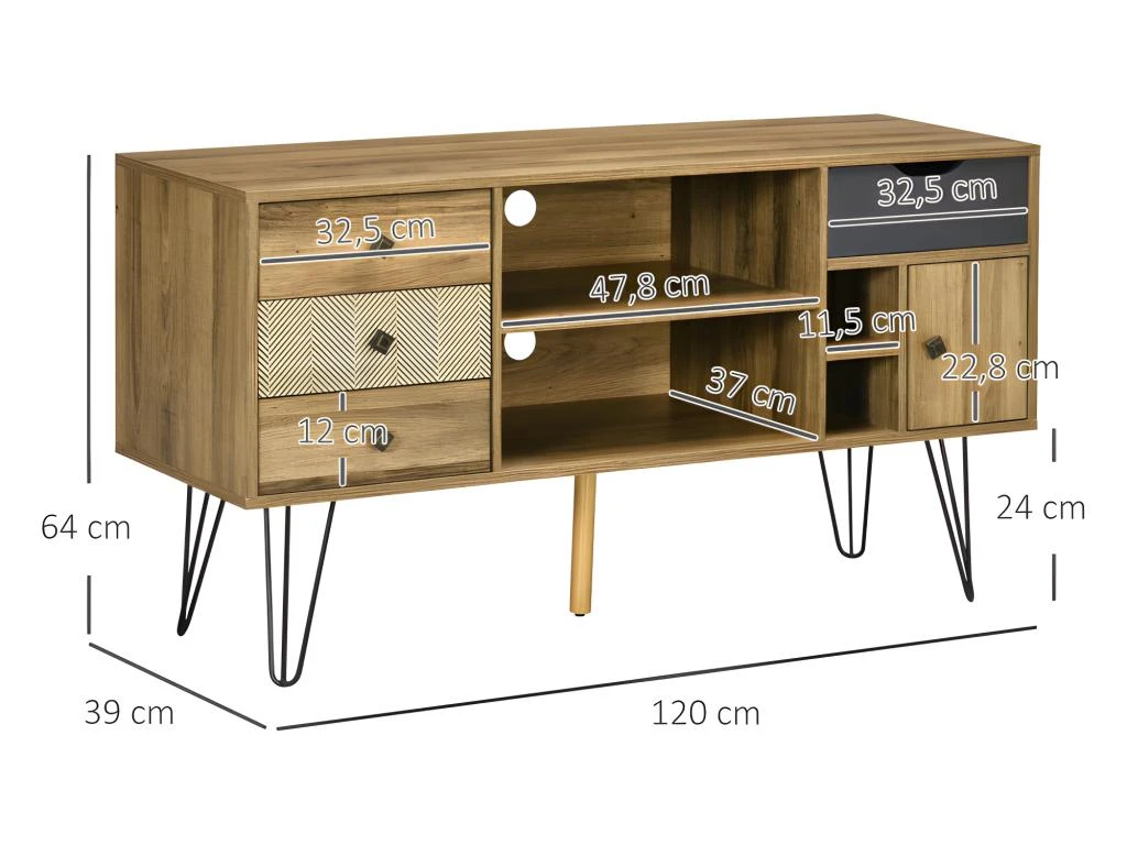 Meuble Tv Industriel VALLADOLID Aspect Bois Et Noir 5 Meuble Tv Industriel VALLADOLID Aspect Bois Et Noir â Image 3