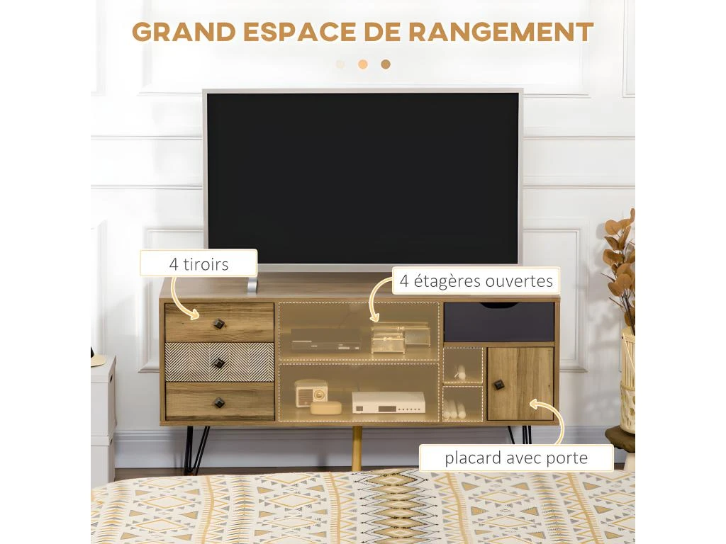 Meuble Tv Industriel VALLADOLID Aspect Bois Et Noir 6 Meuble Tv Industriel VALLADOLID Aspect Bois Et Noir â Image 4