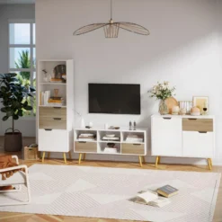 Meuble Tv LARISSA Blanc Et Aspect Bois -Pas Cher Mobiliora Magasin meuble tv 21989065