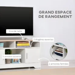 Meuble Tv SEGOVIE Blanc Et Bois -Pas Cher Mobiliora Magasin meuble tv 21989081