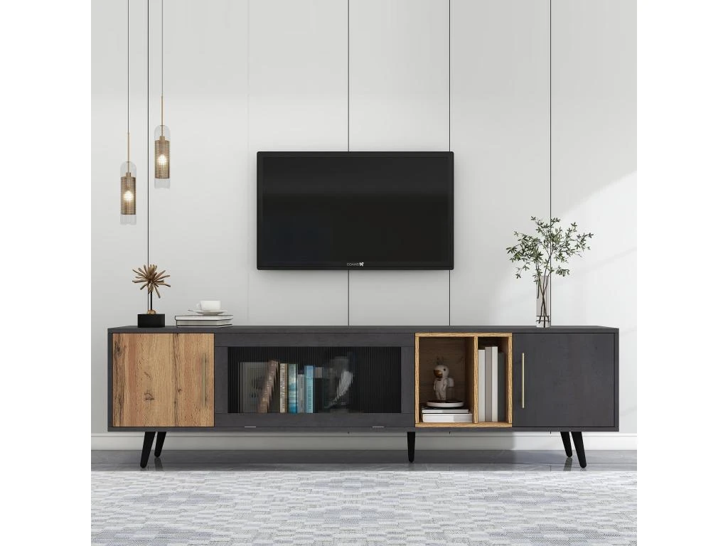 Meuble TV 200cm - Adapté Pour TV 90" - Avec Un Grand Espace De Rangement - Noir 3 Meuble TV 200cm - Adapté Pour TV 90" - Avec Un Grand Espace De Rangement - Noir
