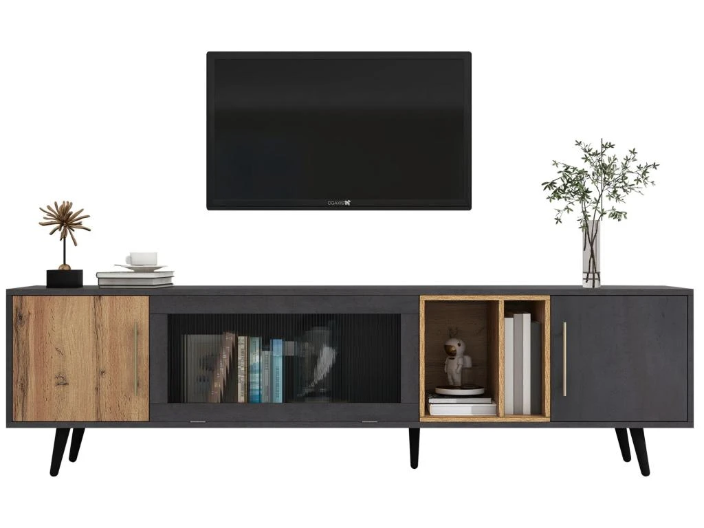 Meuble TV 200cm - Adapté Pour TV 90" - Avec Un Grand Espace De Rangement - Noir 6 Meuble TV 200cm - Adapté Pour TV 90" - Avec Un Grand Espace De Rangement - Noir – Image 4