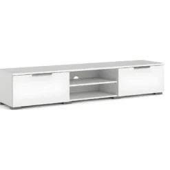 Malika Meuble TV Avec 2 Tiroirs Et 1 étagère, Blanc. -Pas Cher Mobiliora Magasin meuble tv 22088639