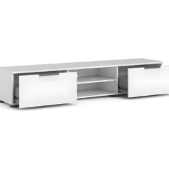 Malika Meuble TV Avec 2 Tiroirs Et 1 étagère, Blanc. -Pas Cher Mobiliora Magasin meuble tv 22088641