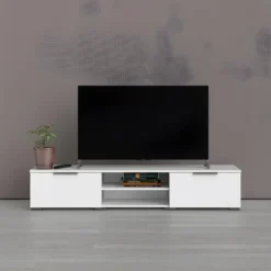 Malika Meuble TV Avec 2 Tiroirs Et 1 étagère, Blanc. -Pas Cher Mobiliora Magasin meuble tv 22088653