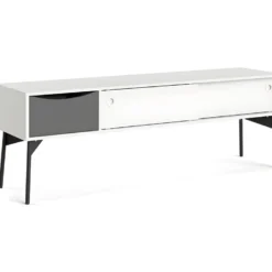 Fur Table TV Avec 2 Portes Coulissantes Et 1 Tiroir, Blanc Mat / Gris. -Pas Cher Mobiliora Magasin meuble tv 22088679