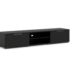Malika Meuble TV Avec 2 Tiroirs Et 1 étagère, Noir Mat .