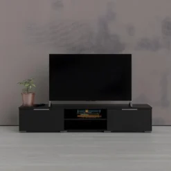 Malika Meuble TV Avec 2 Tiroirs Et 1 étagère, Noir Mat . -Pas Cher Mobiliora Magasin meuble tv 22088741