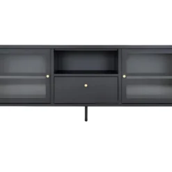 Dalby Table TV 2 Portes En Verre, 1 Tiroir, 1 Tablette Noir.