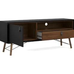 Table Rye TV 1 Porte, 1 Tiroir, Noir Mat, Finition Noyer. -Pas Cher Mobiliora Magasin meuble tv 22088851