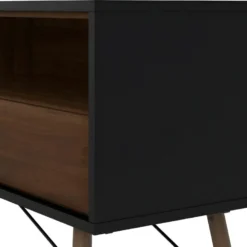 Table Rye TV 1 Porte, 1 Tiroir, Noir Mat, Finition Noyer. -Pas Cher Mobiliora Magasin meuble tv 22088855