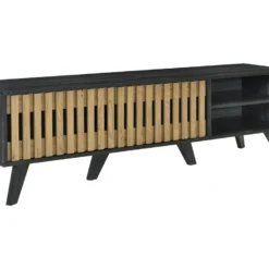 Meuble TV 160cm Avec 1 Tiroir Et 2 Portes Pour Chambre Ou Salon - Bois Rétro - Noir & Naturel -Pas Cher Mobiliora Magasin meuble tv 22120145