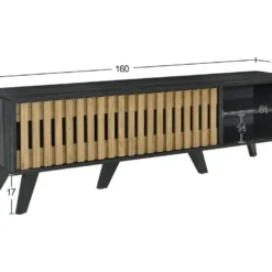 Meuble TV 160cm Avec 1 Tiroir Et 2 Portes Pour Chambre Ou Salon - Bois Rétro - Noir & Naturel -Pas Cher Mobiliora Magasin meuble tv 22120149