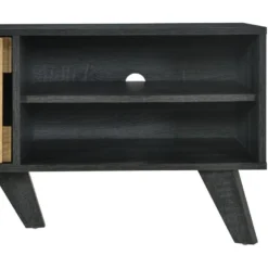 Meuble TV 160cm Avec 1 Tiroir Et 2 Portes Pour Chambre Ou Salon - Bois Rétro - Noir & Naturel -Pas Cher Mobiliora Magasin meuble tv 22120151