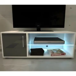 KORA Meuble TV Contemporain Avec éclairage LED Laqué Gris - L 100 Cm -Pas Cher Mobiliora Magasin meuble tv 22126229