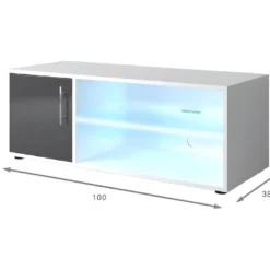 KORA Meuble TV Contemporain Avec éclairage LED Laqué Gris - L 100 Cm -Pas Cher Mobiliora Magasin meuble tv 22126231