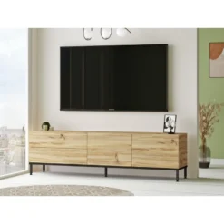 Meuble TV Luvio Pieds Métal - Venprodin - 170 Cm Chêne -Pas Cher Mobiliora Magasin meuble tv 22132089