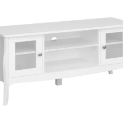 Baroque Meuble TV, 2 Portes, + Compartiment Ouvert, Blanc Laqué.