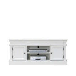 Amaretta Meuble TV Largeur 137 Cm, Hauteur 60 Cm, Vieux Blanc, Vintage Patiné.