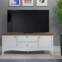 Lissabon Table TV 2 Portes, 1 Tiroir Og 1 Claquement De Porte Blanc,marron. -Pas Cher Mobiliora Magasin meuble tv 22162699