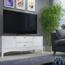 Lissabon Table TV 2 Portes, 1 Tiroir Og 1 Claquement De Porte Blanc,marron. -Pas Cher Mobiliora Magasin meuble tv 22162701