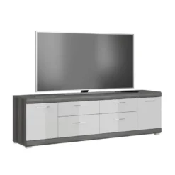 Pas Cher Mobiliora Magasin 31 Scout Table TV 2 Portes, 2 Tiroirs Gris.