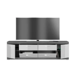 Scout Table TV 2 Portes, 2 Tiroirs Gris. -Pas Cher Mobiliora Magasin meuble tv 22163131