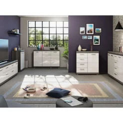 Scout Table TV 2 Portes, 2 Tiroirs Gris. -Pas Cher Mobiliora Magasin meuble tv 22163139