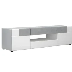 Tokyo Table TV 2 Portes, 2 Tiroirs, 1 Tablette, Blanc Brillant.