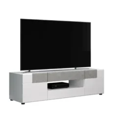 Tokyo Table TV 2 Portes, 2 Tiroirs, 1 Tablette, Blanc Brillant. -Pas Cher Mobiliora Magasin meuble tv 22163231