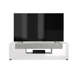 Tokyo Table TV 2 Portes, 2 Tiroirs, 1 Tablette, Blanc Brillant. -Pas Cher Mobiliora Magasin meuble tv 22163233