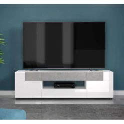 Tokyo Table TV 2 Portes, 2 Tiroirs, 1 Tablette, Blanc Brillant. -Pas Cher Mobiliora Magasin meuble tv 22163235