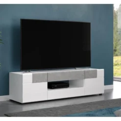 Tokyo Table TV 2 Portes, 2 Tiroirs, 1 Tablette, Blanc Brillant. -Pas Cher Mobiliora Magasin meuble tv 22163237