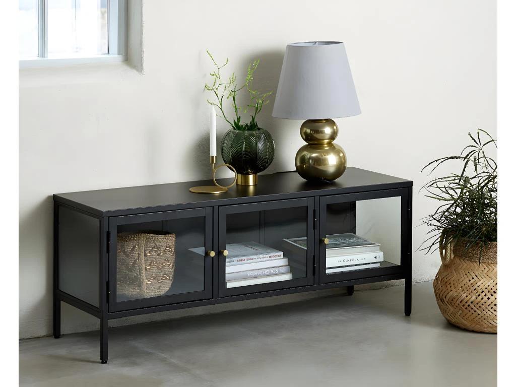 Carmel Meuble TV 3 Portes En Verre Noir. 10 Carmel Meuble TV 3 Portes En Verre Noir. – Image 8