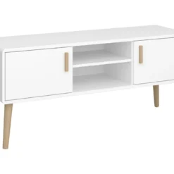 Pavis Meuble TV Avec 2 Portes Et Double Espace De Rangemet, Blanc. -Pas Cher Mobiliora Magasin meuble tv 22163493